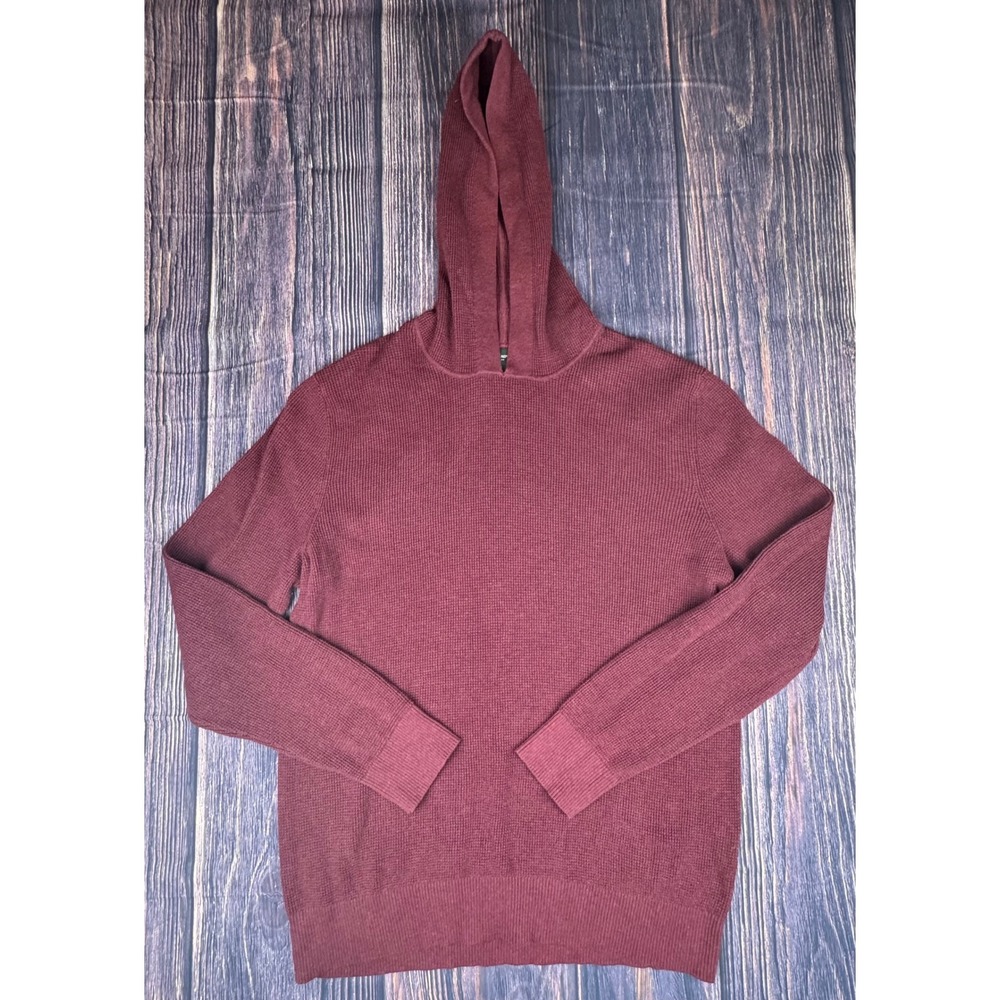 Banana Republic Hooded Sweater XL Burgundy Cotton Waffle Knit Classic Pullover